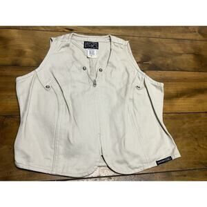 VTG Western Ethics Women's Large Beige Studded Jean Zip Up Vest